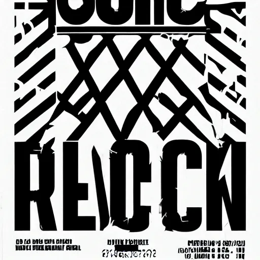 Image similar to black on white graphic poster for a techno party in style of david rudnick, acid, y 2 k