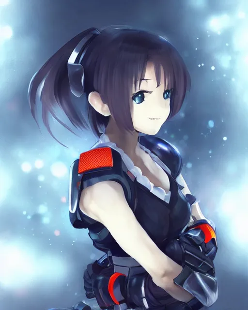 Prompt: full body portrait of anime girl in mechanic armor in night tokyo by makoto sinkai, perfect face, fine details