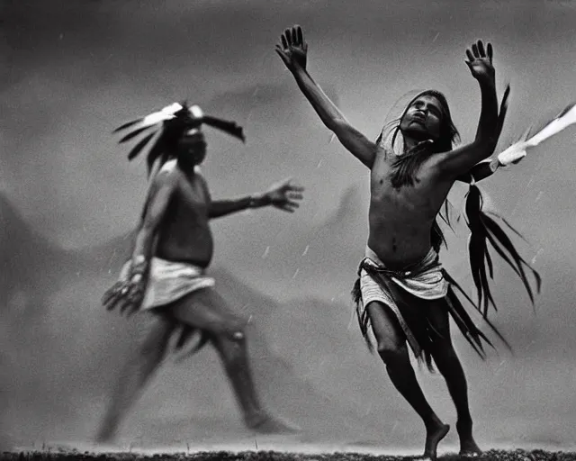 Image similar to a native indian rain dancing, black and white photograph, atmospheric, anatomy, highly detailed, smooth, sharp focus, by ron haviv and vivia maier