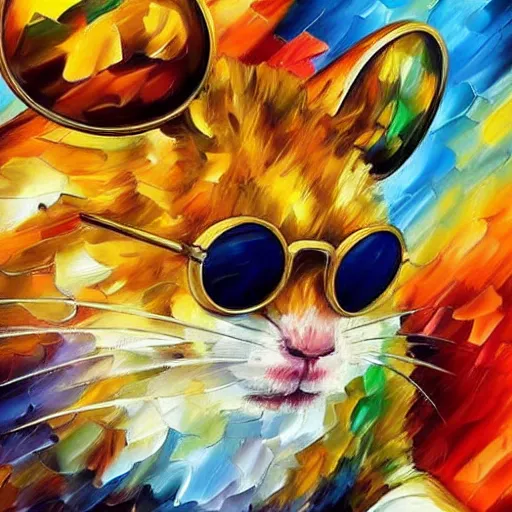 Prompt: goldhamster with sunglasses on drugs by leonid afremov