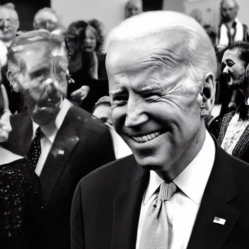 Image similar to “ joe biden trapped in a black and white picture of the july 4 th ball ”