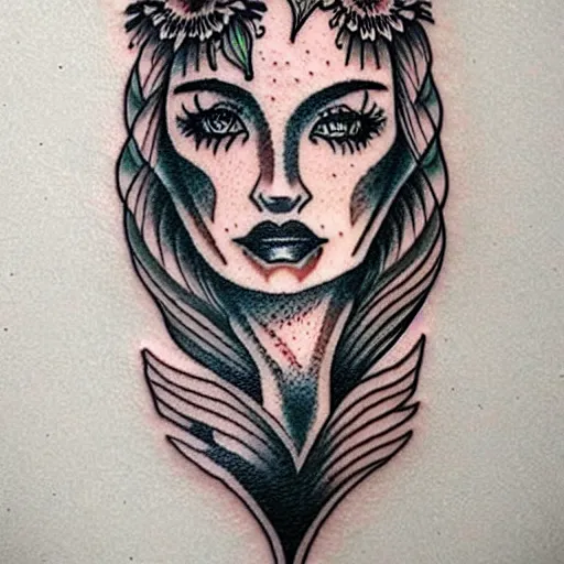 Image similar to american traditional tattoo art of a mermaid