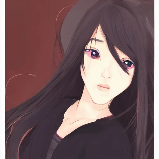 Prompt: a girl with long dark hair is looking at the camera, a picture by josefina tanganelli plana, tumblr contest winner, tachisme, contest winner, anime, anime aesthetic