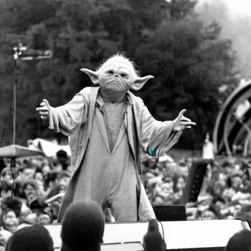 Image similar to yoda performing at woodstock