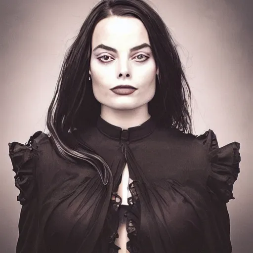 Prompt: a masterpiece portrait photo of a beautiful young woman who looks like a goth margot robbie, symmetrical face