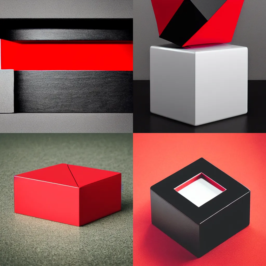 Prompt: a black cube on top of a red cube