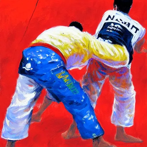 Image similar to painting of a bjj fighter, by leroy neiman