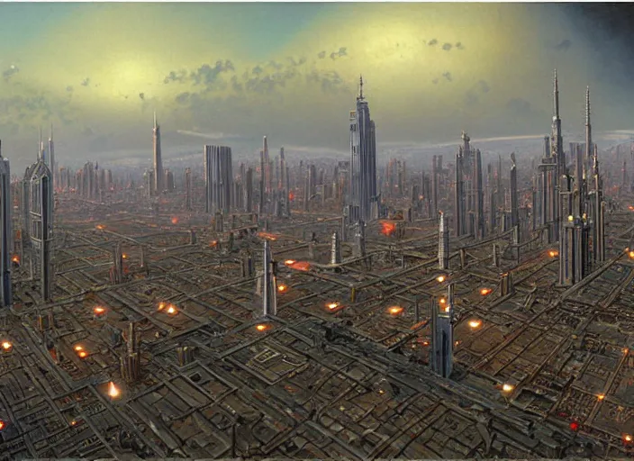 Prompt: city, matte painting, peter elson