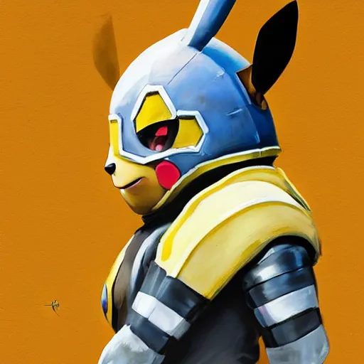 Image similar to greg manchess portrait painting of partially armored pikachu as overwatch character, medium shot, asymmetrical, profile picture, organic painting, sunny day, matte painting, bold shapes, hard edges, street art, trending on artstation, by huang guangjian, gil elvgren, ruan jia, greg rutkowski, gaston bussiere