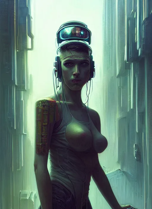 Image similar to portrait shot of cyberpunk teenager in a scenic dystopian environment, intricate, elegant, highly detailed, centered, digital painting, artstation, concept art, smooth, sharp focus, illustration, artgerm, tomasz alen kopera, peter mohrbacher, donato giancola, joseph christian leyendecker, wlop, boris vallejo