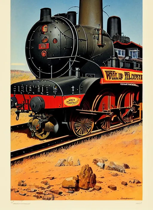 Prompt: old west steam locomotive train. portrait by jean giraud and anton otto fischer and john philip falter and will eisner and gil elvgren