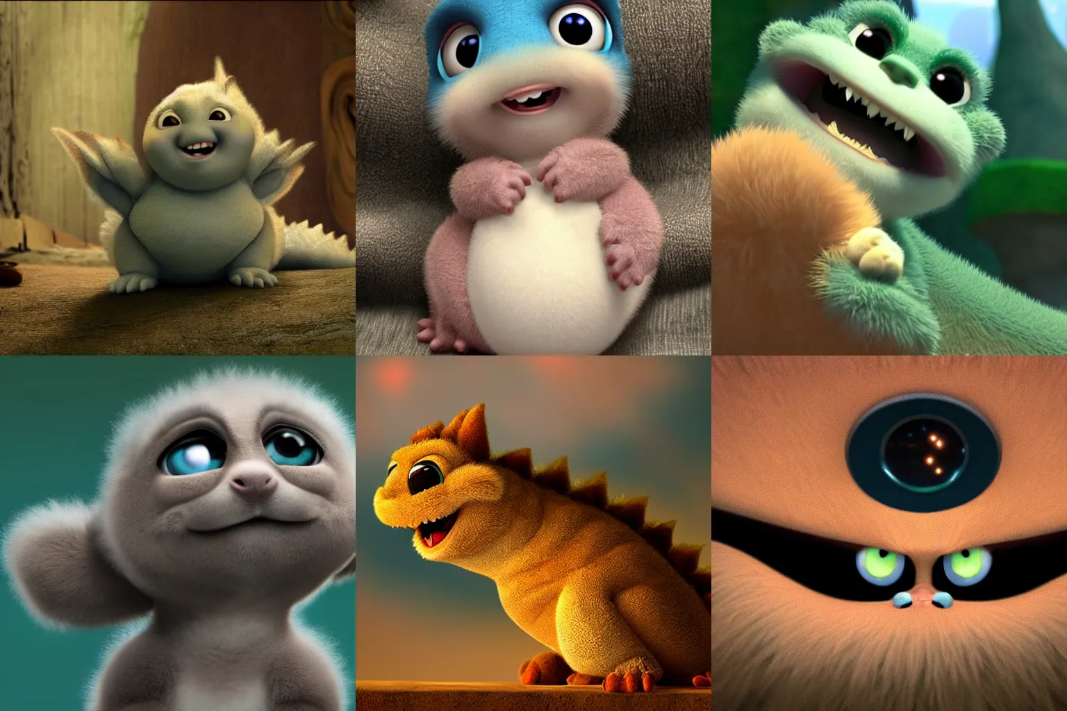 Image similar to cute fluffy fat baby dragon looking up at the camera, by pixar