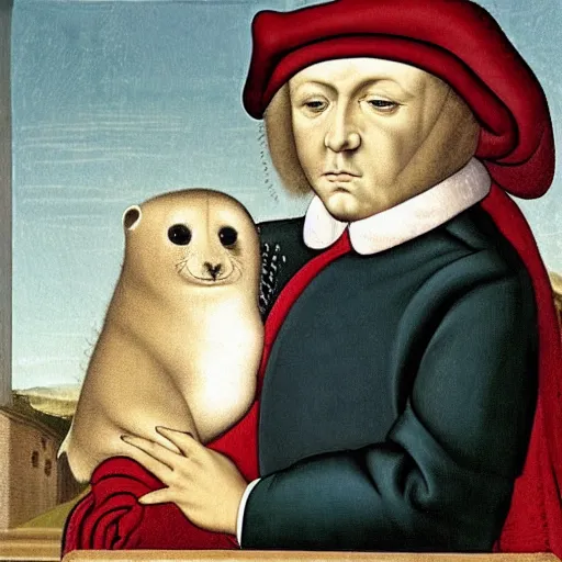 Prompt: portrait of a baby harp seal dressed as italian nobleman, sandro bottecelli, 1 4 5 0