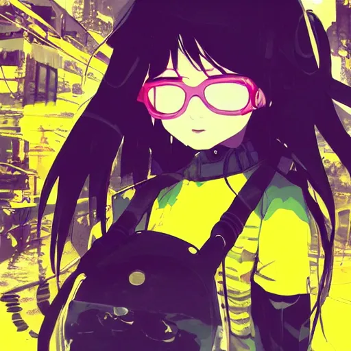 Image similar to Frequency indie album cover, luxury advertisement, yellow filter. Clean and detailed post-cyberpunk sci-fi close-up schoolgirl in asian city in style of cytus and deemo, blue flame, relaxing, calm and mysterious vibes, by Tsutomu Nihei, by Yoshitoshi ABe, by Ilya Kuvshinov, by Greg Tocchini, nier:automata, set in half-life 2, Matrix, GITS, Blade Runner, Neotokyo Source, Syndicate(2012), dynamic composition, beautiful with eerie vibes, very inspirational, very stylish, with gradients, surrealistic, dystopia, postapocalyptic vibes, depth of field, mist, rich cinematic atmosphere, perfect digital art, mystical journey in strange world, beautiful dramatic dark moody tones and studio lighting, shadows, bastion game, arthouse