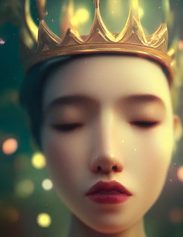 Image similar to bokeh background. close-up portrait of a goddess in crown, by Tooth Wu and wlop and beeple and greg rutkowski