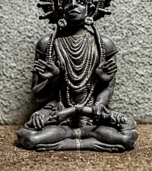 Image similar to mystical hindu black death god statue, dslr photo, grainy, high detail, high resolution