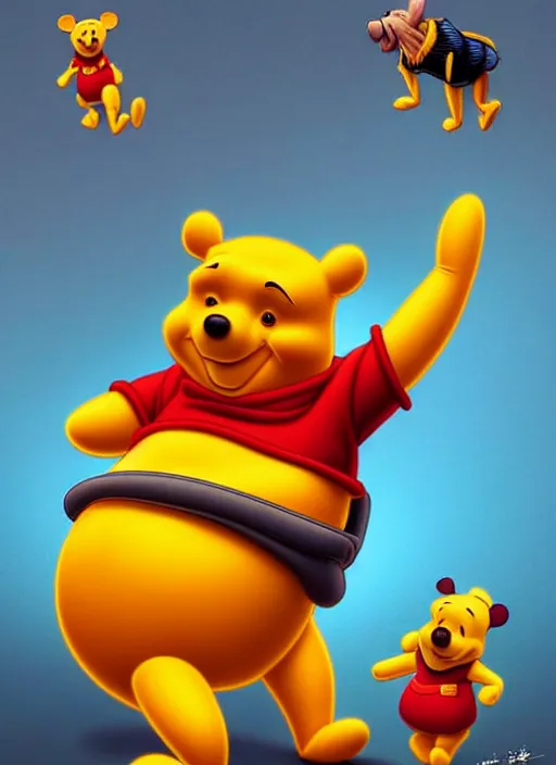 Prompt: winnie the pooh : : polished evil weta cyborg dictator china propaganda poster art president xi jinping : : disney pixar movie still photo : : hi - fructose, sci fi decadent highly - detailed digital painting, golden ratio, octane render, artstation, smooth, sharp focus, scott robertson, artgerm, mucha, loish, wlop : :