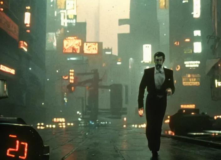 Image similar to film still, borat in blade runner, 8 k