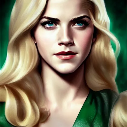 Image similar to A combination of Katheryn Winnick's and Grace Kelly's and Emma Watson's faces with blonde hair as Green Arrow, western, D&D, fantasy, intricate, elegant, highly detailed, digital painting, artstation, concept art, matte, sharp focus, illustration, art by Artgerm and Greg Rutkowski and Alphonse Mucha