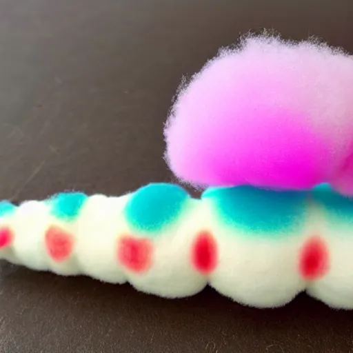 Image similar to photo of cotton candy that looks like a cute clown caterpillar