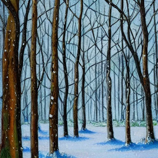 Image similar to lenhadores em uma floresta de arvores secas com pouca neve, pintura de brugel