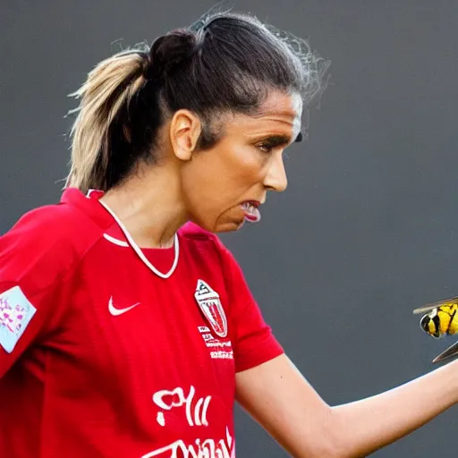 Image similar to rosalia vila tobella arguing with a wasp wearing the sevilla shirt