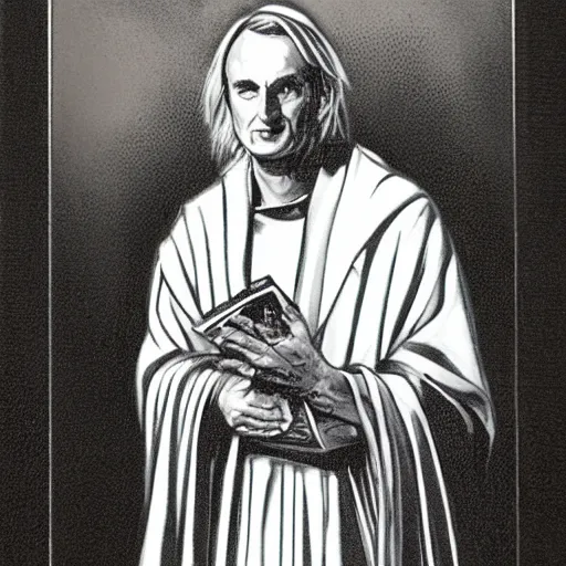 Image similar to portrait of Richard Dawkins as High Priest of the Satanic Arts, by Robert G. Harris