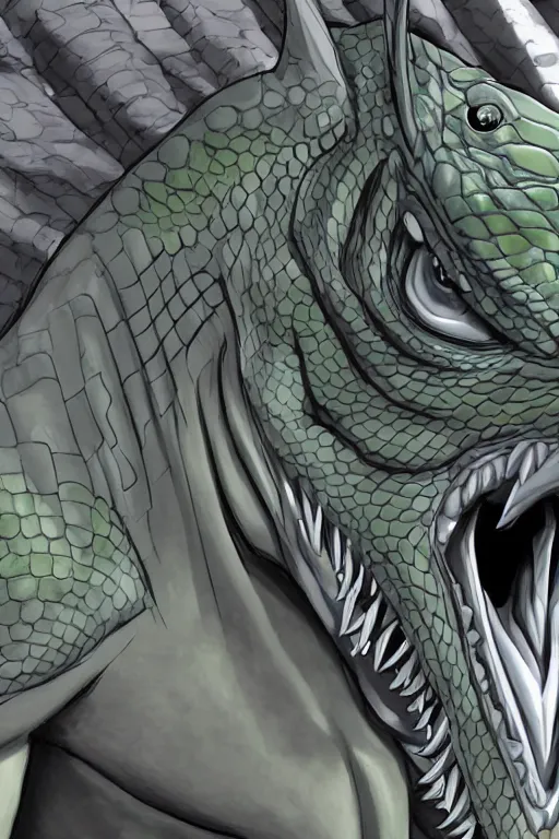 Image similar to lizardman, gray scales, anime, hd,