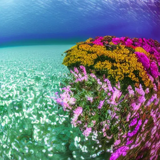 Image similar to photo 1 2 mm wide angle, flower in the sea