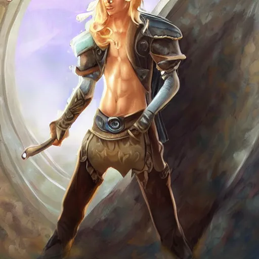 Image similar to A blonde boy fantasy thief in a fantasy setting, epic fantasy art style