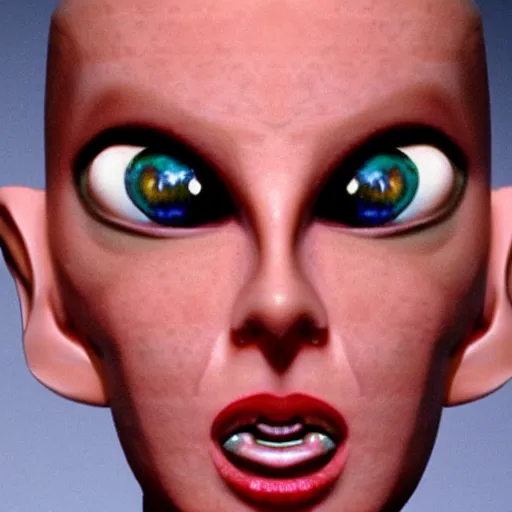 Prompt: real life barbie screaming face, alien 3