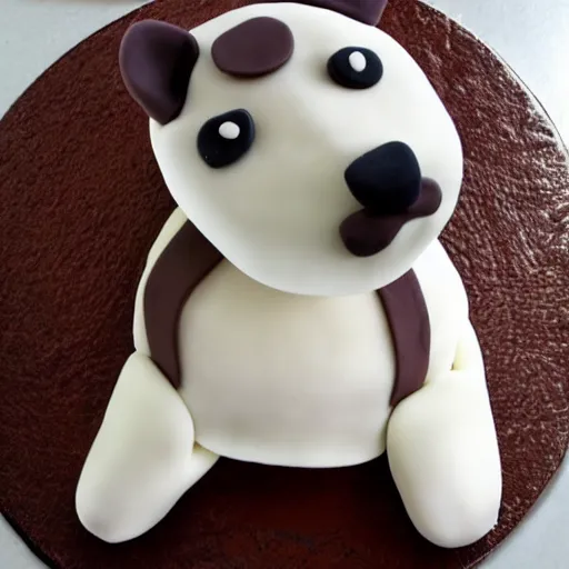 Prompt: cake in the shape of a white baby seal