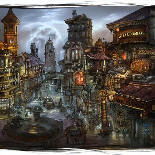 Image similar to Steampunk City, Landscape, Digitally painting