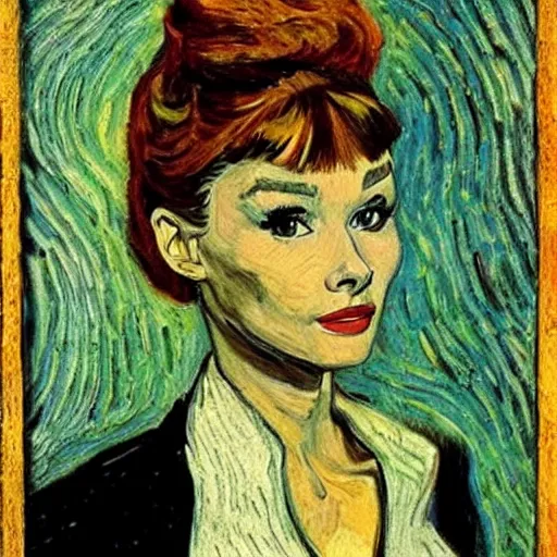 Prompt: audrey hepburn art by van gogh.