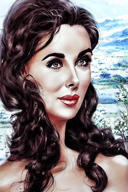 Prompt: a portrait of a Elizabeth Taylor in a scenic environment by Artgerm, detailed,