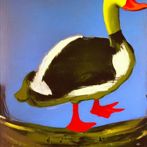 Prompt: a duck on the prowl oil painting graham sutherland