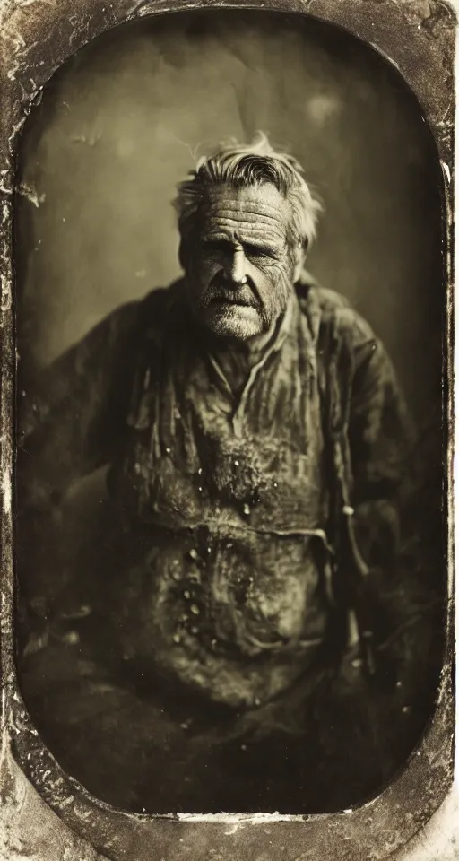 Prompt: a wet plate photograph, a portrait of a middle-aged cobbler