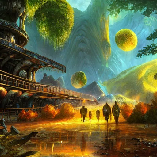 Image similar to lush alien valley cryengine render by android jones, james christensen, rob gonsalves, leonid afremov and tim white