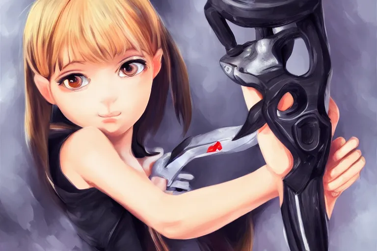 Image similar to cute girl holding karambit, portrait, digital art, realism, 8 k, anime,