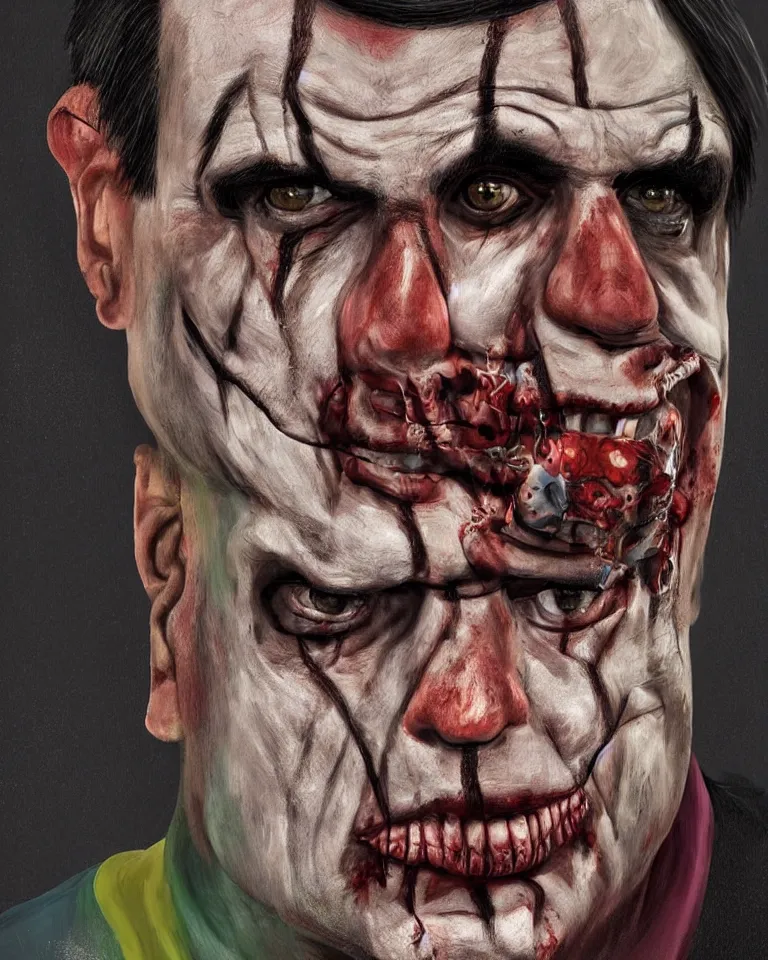 Image similar to a striking digital painting portrait of bolsonaro as a zombie clown