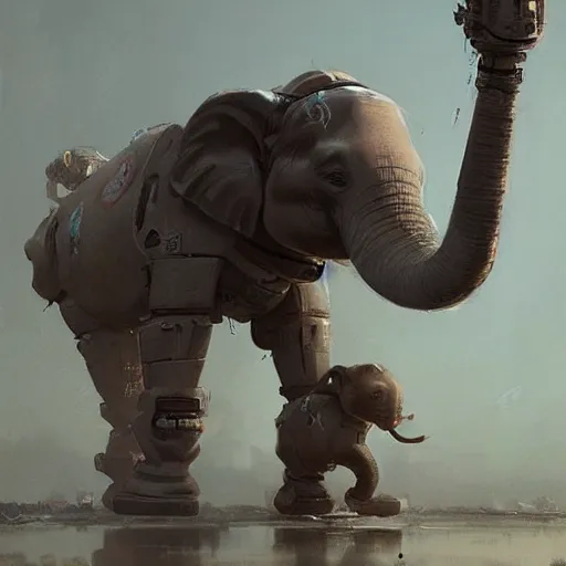 Image similar to 🤖🐘, Greg rutkowski, Trending artstation, cinematográfica, digital Art