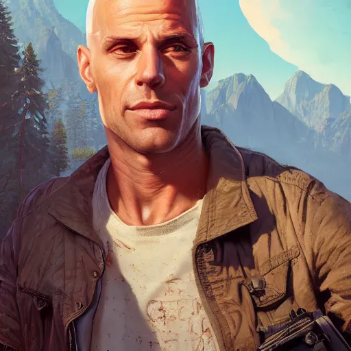 Image similar to highly detailed portrait, johnny sins, in gta v, stephen bliss, unreal engine, fantasy art by greg rutkowski, loish, rhads, ferdinand knab, makoto shinkai and lois van baarle, ilya kuvshinov, rossdraws, tom bagshaw, global illumination, radiant light, detailed and intricate environment