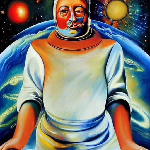 Prompt: The masterpiece painting of elon musk as a galaxy by salvia dali the second, salvador dali's much more talented painter cousin, 4k, ultra realistic