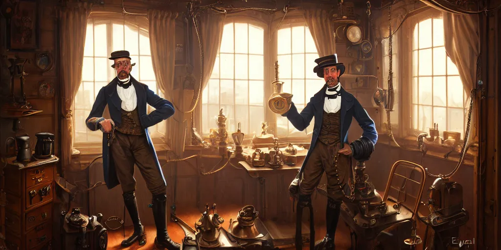 Image similar to highly detailed portrait painting of victorian gentleman, steampunk, welder, room mono window, by eddie mendoza and tyler edlin, 8 k resolution