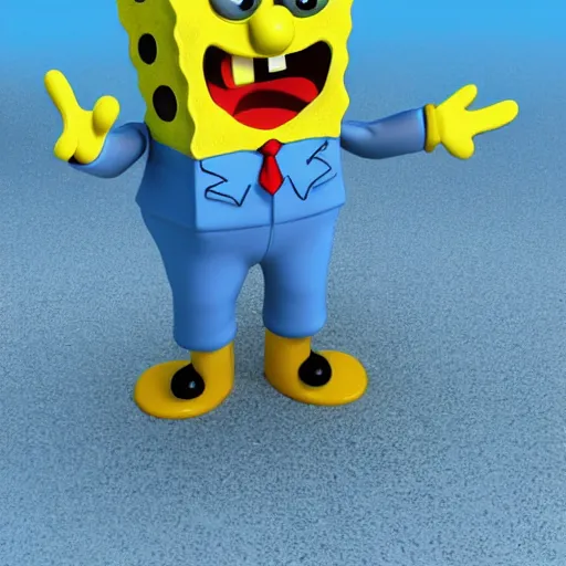 incredibly sad spongebob, 3 d render, melancholic