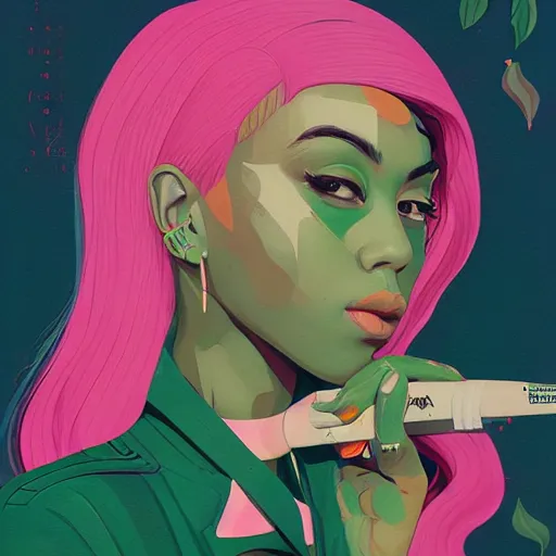 Image similar to dojacat profile picture by sachin teng, ganja, marijuana, organic painting, hard edges, masterpiece, smoke, asymmetrical, matte paint, energetic