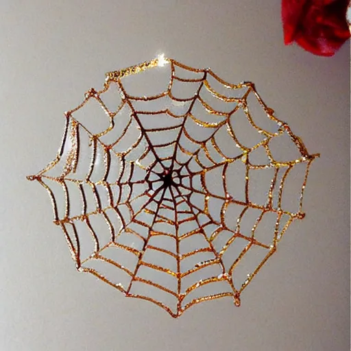 Prompt: A spiderweb made of gold and sparkling gems!!!!