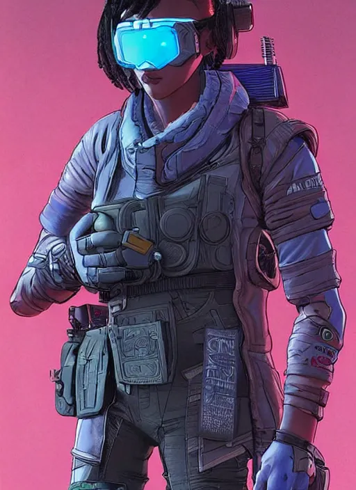 Prompt: apex legends cyberpunk athletic hired gun. concept art by james gurney and mœbius. gorgeous face.