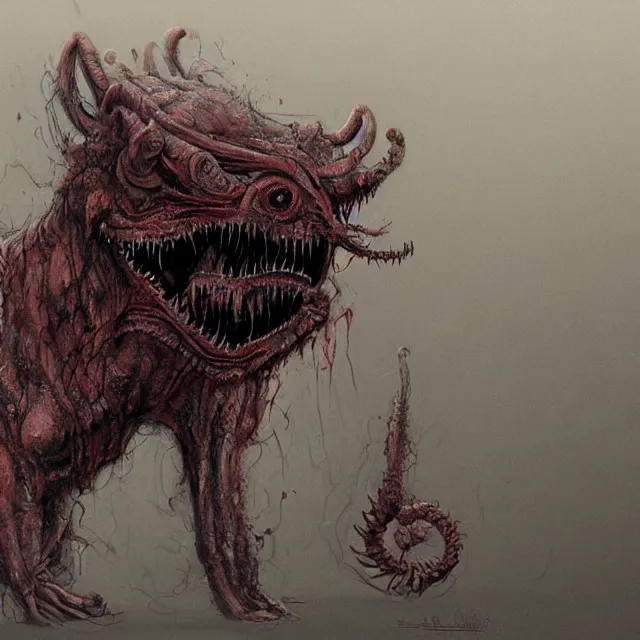 Prompt: concept art of a impossiblely big demonic eldritch garfield with mismatched animal features with its bloody mouth open wide revealing too many teath in the style of zdzisław beksinski in the style of h. r. giger trending on artstation deviantart pinterest furaffinity detailed realistic hd 8 k high resolution