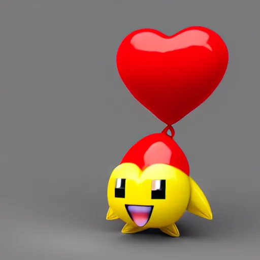 Image similar to a cyndiquil from pokemon with a heart shaped balloon, a 3 d render by pedro pedraja, featured on polycount, pixel art, rendered in maya, 2 d game art, rendered in cinema 4 d